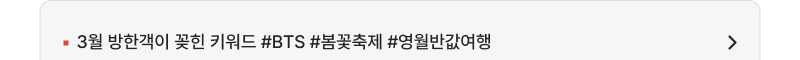 3월 방한객이 꽂힌 키워드 #BTS #봄꽃축제 #영월반값여행